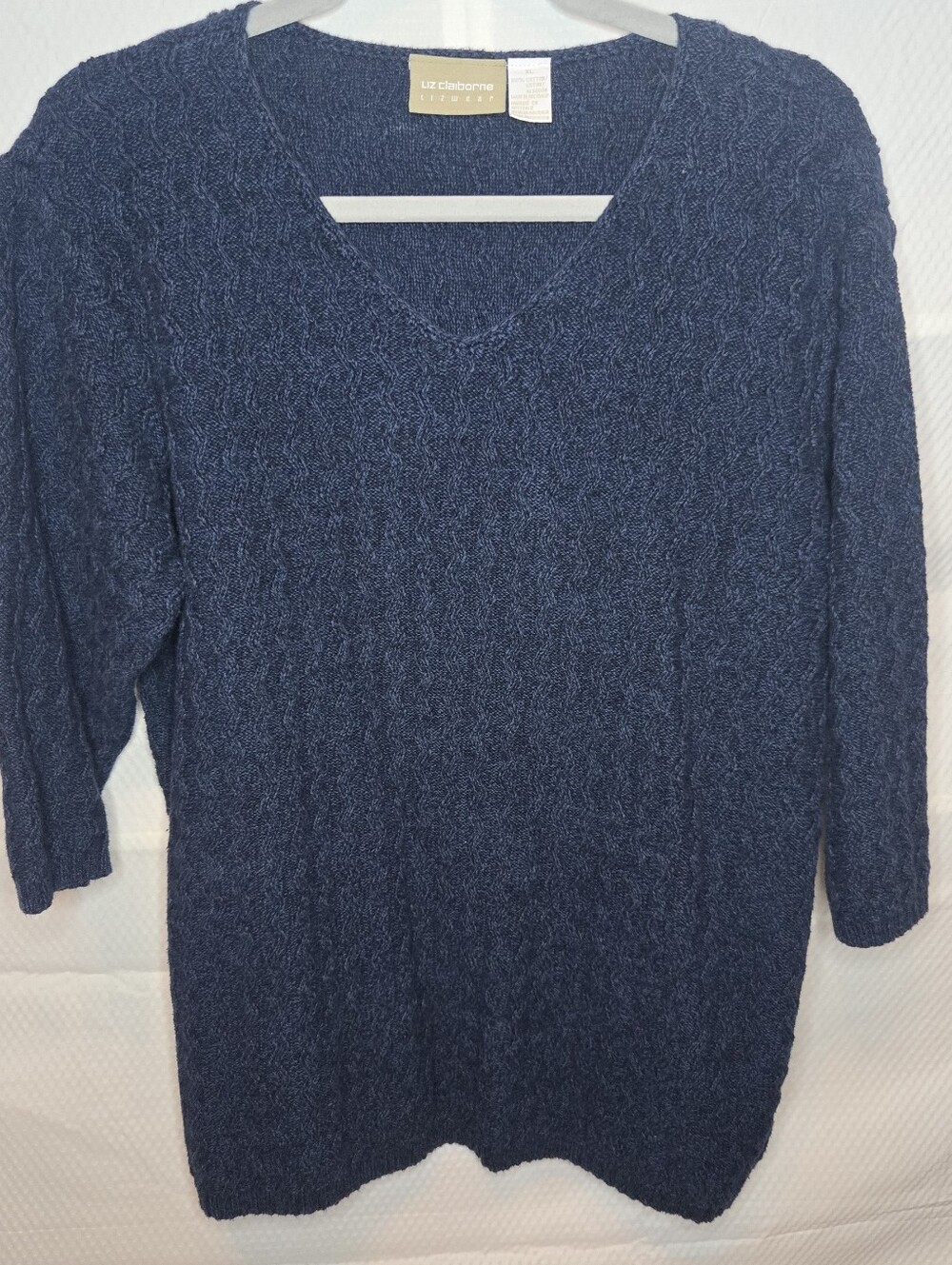Liz Claiborne Deep Navy Zig Zag Knit V-Neck Sweater